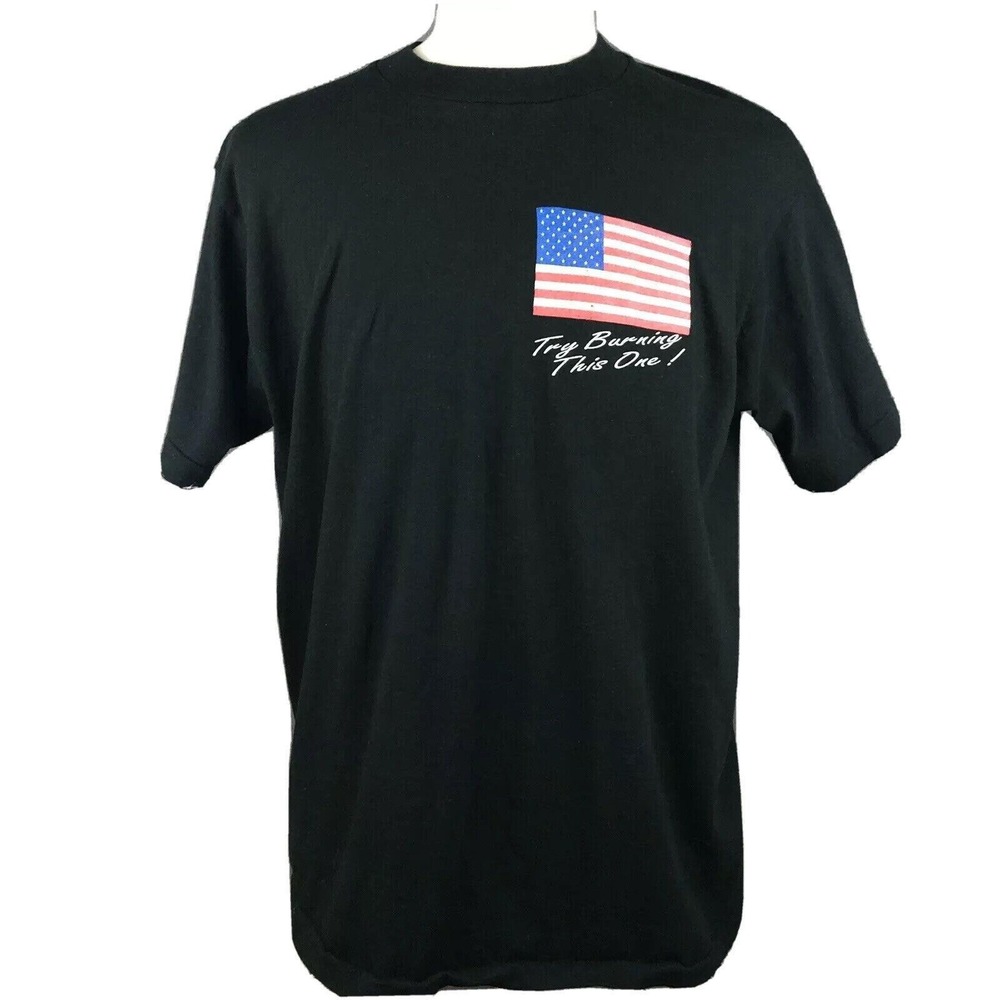 Vintage 90s Anti American Flag Burning T-Shirt Size XL Single Stitch USA Made